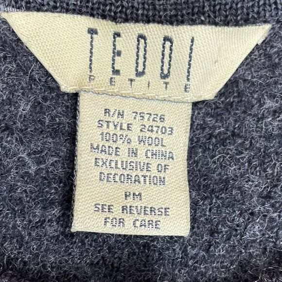 Teddi Embroidered Floral Wool Cardigan Sweater Womens Size Medium Petite - Picture 7 of 9